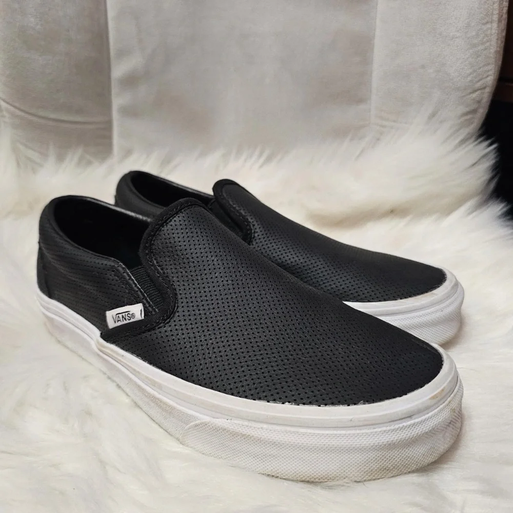 Vans - Leather‎ Black Slip Ons